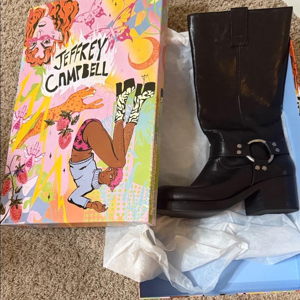 Jeffrey Campbell Dark Leather Knee-High Boots